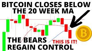 URGENT -  This Is It!  Bitcoin Closes Below the 20 Week Moving Average and the Bears Regain Control