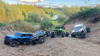 4 RC Cars Crawl and Hard Mudding