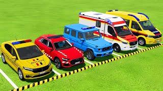 TRANSPORTING ALL POLICE CARS & AMBULANCE EMERGENCY VEHICLES WITH MAN TRUCKS ! Farming Simulator 22