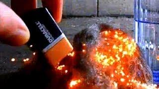 Survival- Starting a Fire with Steel Wool & 9V Battery!