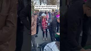 Palestine activists hold a vigil for Aaron Bushnell outside the Israeli embassy in Washington DC