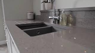 CRL Quartz Grey Reflection Kitchen Worktop Installation.