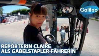 Kleinste Fehler können verheerende Folgen haben! Reporterin Claire als Gabelstapler-Fahrerin