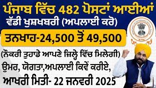 ਪੰਜਾਬ ਵਿੱਚ 482 ਅਸਾਮੀਆਂ ਆਈਆਂ -Punjab Govt Jobs Jan 2025|Latest Punjab Govt Jobs Jan 2025|Meet Academy