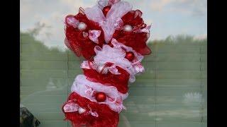 DOLLAR TREE DECO MESH CANDY CANE WREATH TUTORIAL