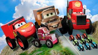 Big & Small Lightning McQueen with Big Wheels vs TOW MATER vs Small Pixar Cars in BeamNG.Drive