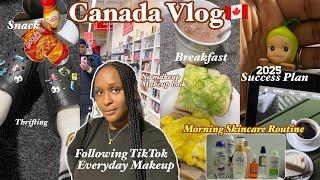 First Week In Canada :Everyday Skincare Routine! Following TikTok Makeup Tutorial,Cooking & More.