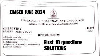 Zimsec June 2024, Chemistry paper 1, Solutions for first 10 questions