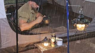 Solo CAMPING In HEAVY RAIN and STORM in Tiny House Tent | Relaxing ASMR