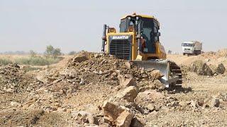 WOW!! Strong Power Bulldozer Spreading Rock, Pushing Rock For Big Lake Filling-Dozer SHANTUI DH17