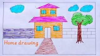 How To Draw House  Scenery Drawing Garka Chitra Ease To Drawing And painting