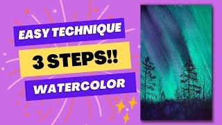 Stunning Watercolor Northern Lights in Just 3 Simple Steps