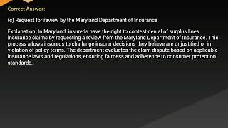 Maryland Surplus Lines Insurance Claims Handling Exam Free Practice Questions