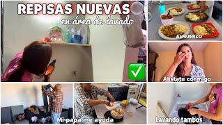 YA pusimos las REPISAS NUEVAS en el LAVADERO🫧/mi papá me ayuda en el HOGAR+almuerzo saludable