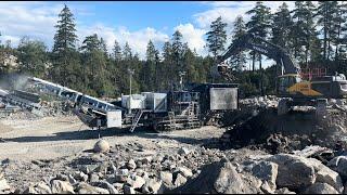 volvo 530 excavator feed Jonsson 1208 jaw crusher. quarry action! 4K