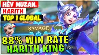 SAVAGE!! 88% Win Rate Harith King [ Top 1 Global Harith ] hèv muzan. - Mobile Legends Emblem & Build