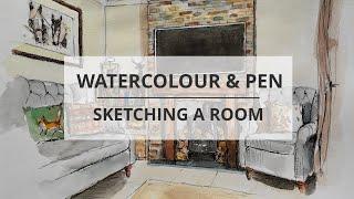 How to Sketch an Interior in Watercolour & Pen