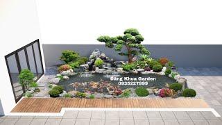 Beautiful koi pond Garden in Asia. Koi pond garden design. Tiểu cảnh sân vườn, Hồ Cá Koi ngoài trời