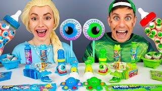 Blue Food vs Green Food Challenge 그린 블루 푸드 챌린지 Elsa Frozen vs Hulk Mukbang by HUBABANG