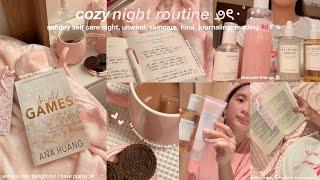 ︎ cozy night routine *realistic* | self-care sunday, reading, journal tour, skincare, relaxing