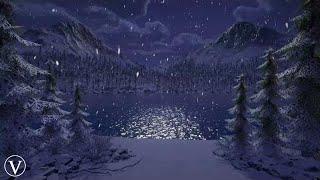 Winter Landscape | Scenic Night Ambience | Soft Wind, Snow, blizzard & Gentle Lake Water Sounds