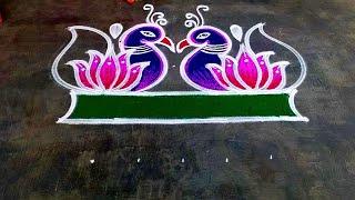 New year muggulu 2025 with colourpeacock rangoli design easy and beautifulsankranthi super muggulu