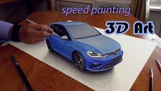 VW Golf speed drawing in 3D/ how to paint a car