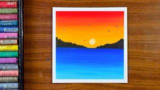 Sunset drawing | Oil pastel drawing for beginners | Nature drawing