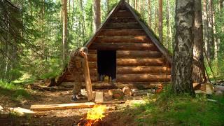 THE FINAL STAGE OF BUILDING A LARGE LOG CABIN IN THE WILD FOREST