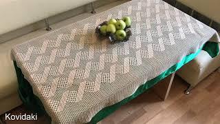 Large crochet rectangular tablecloth in a filet patterns