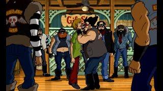 Scooby Doo Legend of the Phantosaur (2011) - Shaggy beats up a gang of bikers