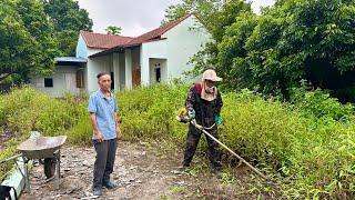 SINGLE OLD man raising 5year old child cleans up house that has been abandoned overgrown grass lawn