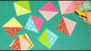 Patchwork for beginners. 6 ways to sew a "Square of two triangles." HST in a quick way.