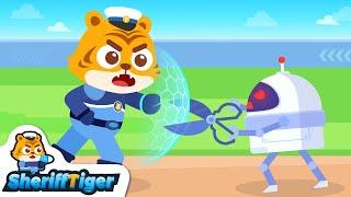 Out-of-Control Robot 01|Sheriff Tiger|Safety Cartoon|Police|Kids Cartoon||Erge Duoduo