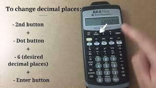 CFA BA Plus II calculator, reset + change decimal