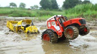 Makwana Metal Tractor Stuck in Deep Mud Pulling Out Bruder Tractor | Jcb Mud Loading Tractor| CsToy