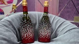 Свадебное шампанское в стразах красный и серебристый  https://strazdekor.com.ua