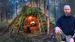 Building A Warm And Cozy Survival Shelter With A Inside Fireplace | Bushcraft Skills