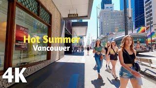 Walking in Downtown Vancouver (Granville Street) Hot Summer (4K)