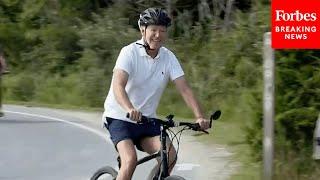 President Joe Biden Rides His Bike In Rehoboth Beach, Delaware