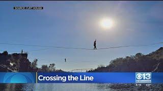 Group Slacklines Above Water Near Lake Natoma