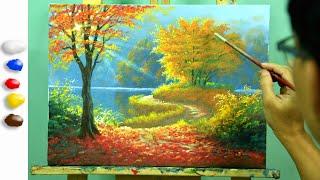 Acrylic Landscape Painting | Autumn Morning in Lake | Time-lapse | JMLisondra