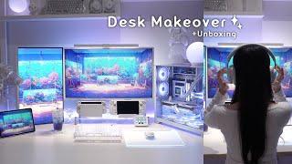 Desk setup투명한 물빛의 화이트 책상 꾸미기 | 데스크테리어, 데스크셋업 | 데스커 컴퓨터 책상 2.0 리뷰