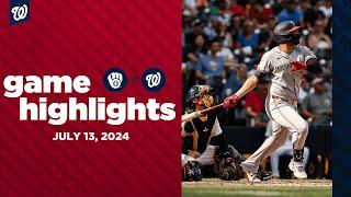 Nationals vs. Brewers Game Highlights (7/13/24) | MLB Highlights