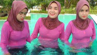 HIJABERS CANTIK HIJAB STYLE BAJU PINK BERENANG TERBARU 2023