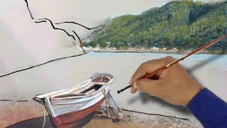 Acrylic Painting Boat Landscape for Beginners