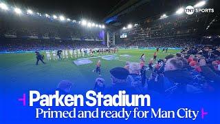  The Champions League anthem rings out at Parken Stadium ahead of F.C. Copenhagen vs Man City