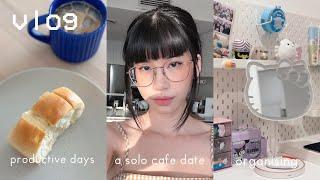 weekly vlogproductive days, taking myself on a cafe date, organizing my makeup, chats + food vlog