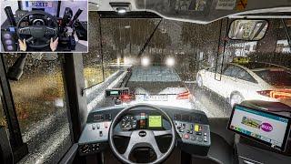 Rainy day drive through Berlin - The bus | Steering Wheel Gameplay