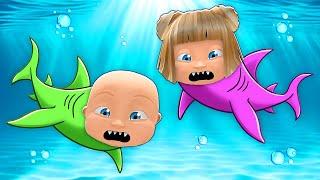 Baby & Girlfriend Become SHARKS!